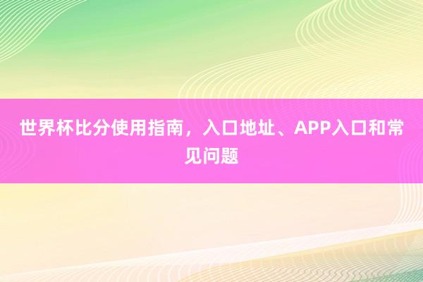 世界杯比分使用指南，入口地址、APP入口和常见问题